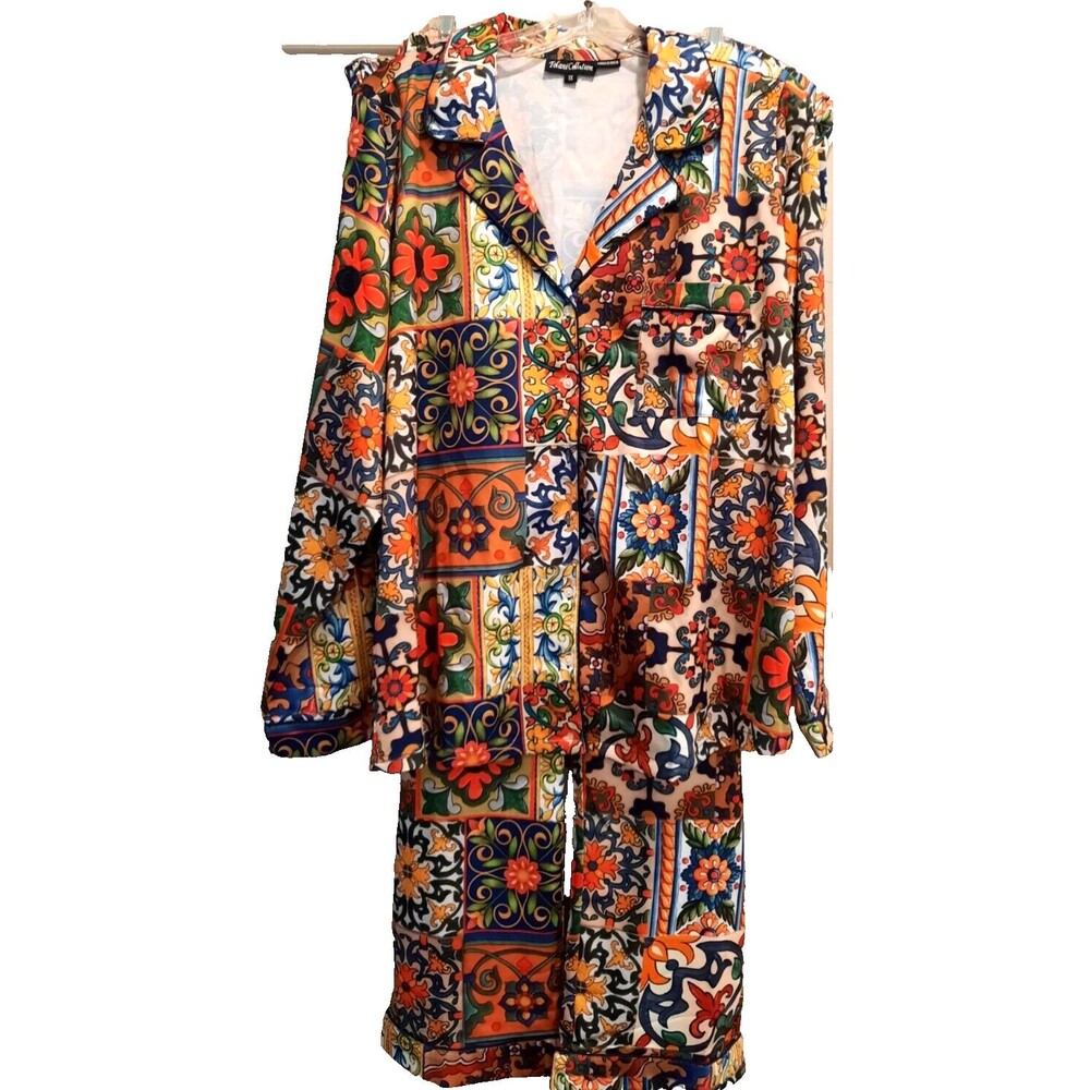 Tolani Pajama Set Womens 1X Patchwork Hippie Boho Art to Wear Eclectic Plus Size